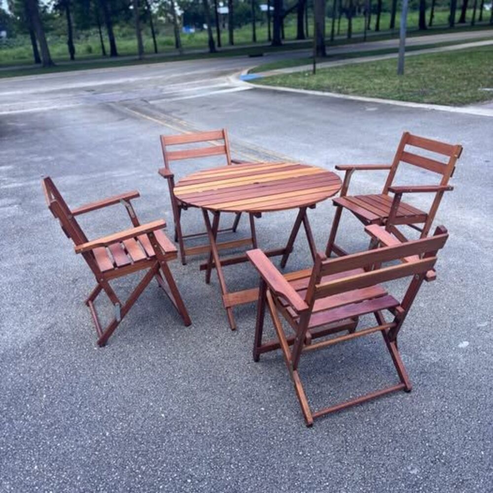 Vintage wooden slated table with 4 chairs